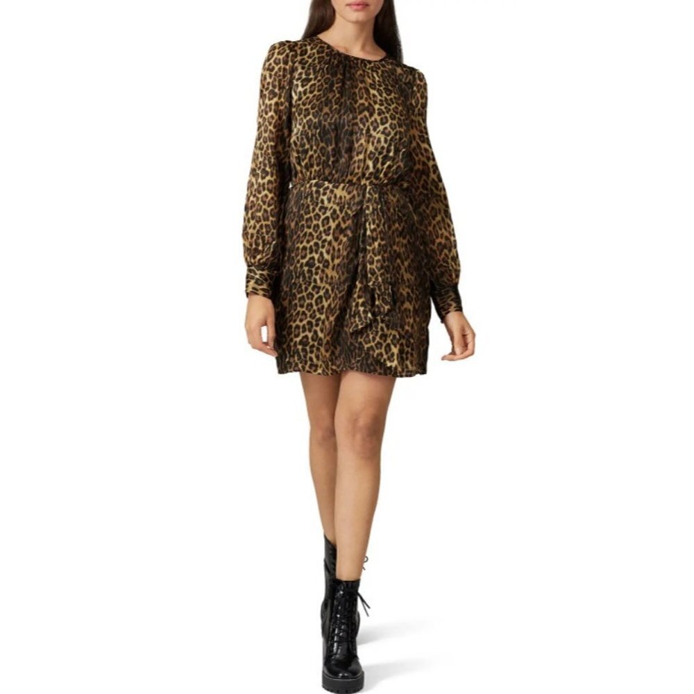 The Kooples Brown and Black Leopard Print Silk Robe Dress Size 3/Large AS IS